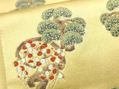 平和屋着物●太鼓柄袋帯 唐織 あけぼの繭 歳寒三友図 金糸 正絹 逸品 CABB9549hy