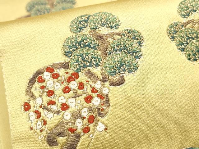 平和屋着物●太鼓柄袋帯 唐織 あけぼの繭 歳寒三友図 金糸 正絹 逸品 CABB9549hy