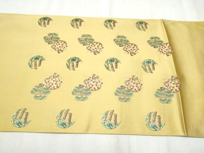 平和屋着物●太鼓柄袋帯 唐織 あけぼの繭 歳寒三友図 金糸 正絹 逸品 CABB9549hy