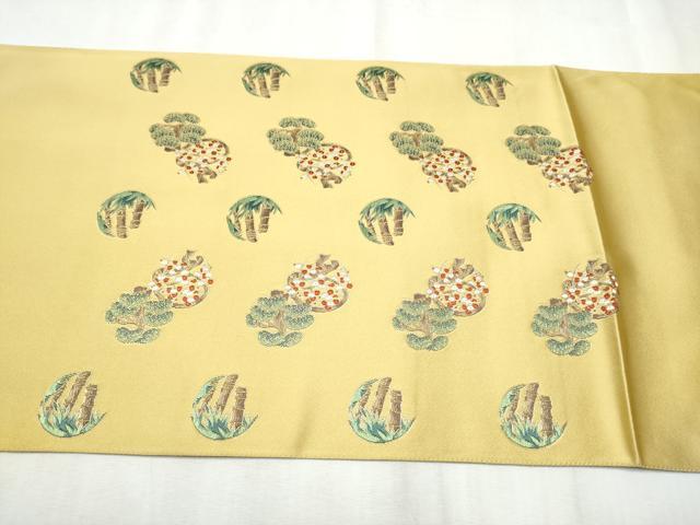 平和屋着物●太鼓柄袋帯 唐織 あけぼの繭 歳寒三友図 金糸 正絹 逸品 CABB9549hy