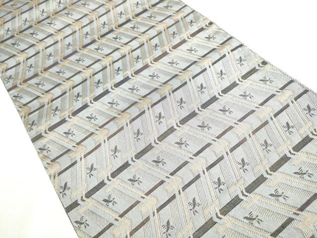 平和屋着物●両方向 両面 全通柄袋帯 幾何学鳥文 正絹 逸品 CABB9550hy
