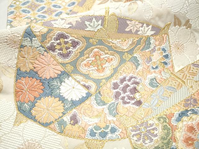 平和屋着物●六通柄袋帯 唐織 糸巻き文 金糸 正絹 逸品 CABB9551hy