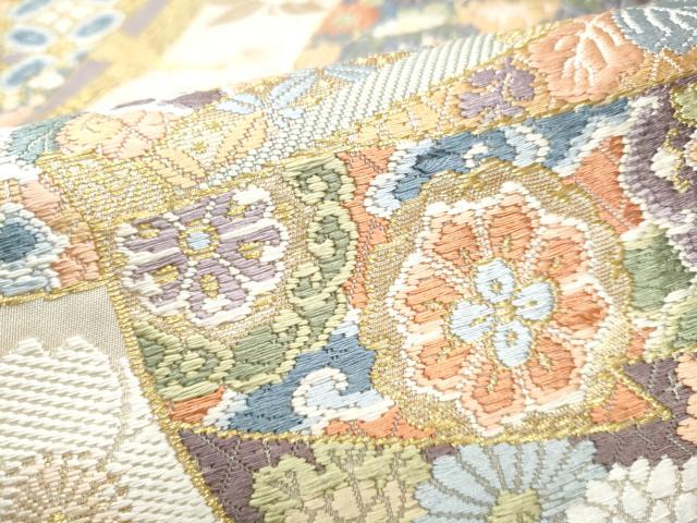 平和屋着物●六通柄袋帯 唐織 糸巻き文 金糸 正絹 逸品 CABB9551hy