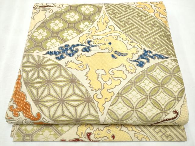 平和屋着物●アンティーク 大正ロマン 丸帯 唐織 龍 吉祥文 引き抜き帯 正絹 逸品 CABB9552hy