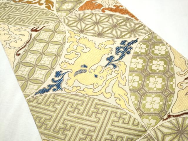 平和屋着物●アンティーク 大正ロマン 丸帯 唐織 龍 吉祥文 引き抜き帯 正絹 逸品 CABB9552hy
