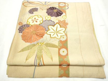 平和屋着物●アンティーク 大正ロマン 両面 六通柄 京袋帯 駒刺繍 人物文 正絹 逸品 CABB9553hy