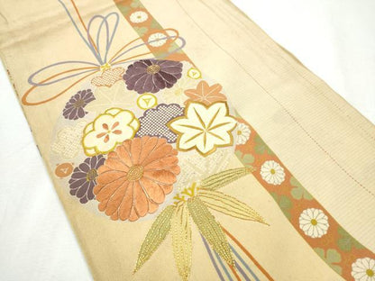 平和屋着物●アンティーク 大正ロマン 両面 六通柄 京袋帯 駒刺繍 人物文 正絹 逸品 CABB9553hy