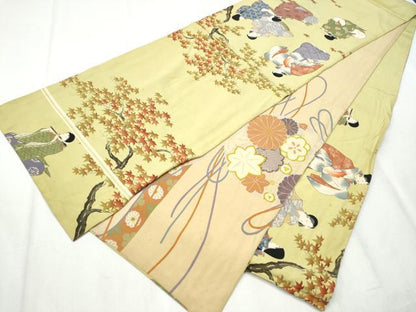 平和屋着物●アンティーク 大正ロマン 両面 六通柄 京袋帯 駒刺繍 人物文 正絹 逸品 CABB9553hy