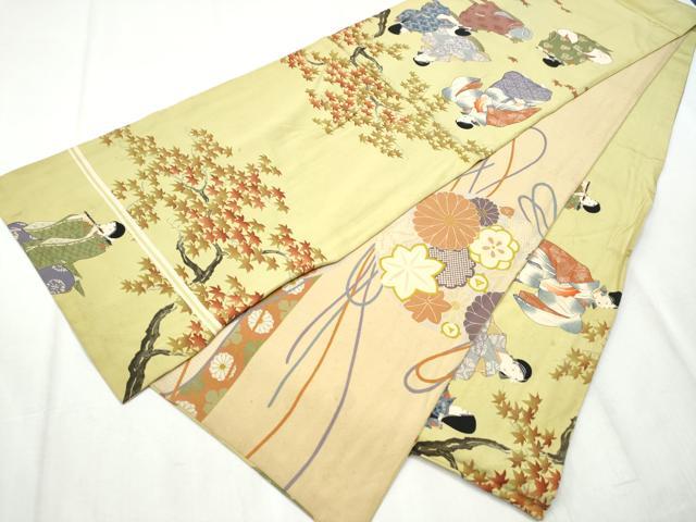 平和屋着物●アンティーク 大正ロマン 両面 六通柄 京袋帯 駒刺繍 人物文 正絹 逸品 CABB9553hy