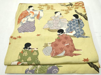 平和屋着物●アンティーク 大正ロマン 両面 六通柄 京袋帯 駒刺繍 人物文 正絹 逸品 CABB9553hy
