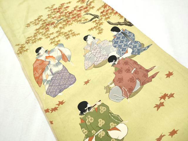 平和屋着物●アンティーク 大正ロマン 両面 六通柄 京袋帯 駒刺繍 人物文 正絹 逸品 CABB9553hy