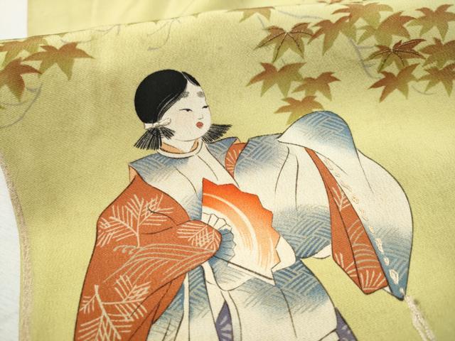 平和屋着物●アンティーク 大正ロマン 両面 六通柄 京袋帯 駒刺繍 人物文 正絹 逸品 CABB9553hy