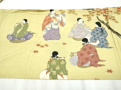 平和屋着物●アンティーク 大正ロマン 両面 六通柄 京袋帯 駒刺繍 人物文 正絹 逸品 CABB9553hy