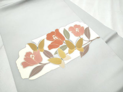 平和屋着物●塩瀬 九寸名古屋帯 枝花文 金彩 正絹 逸品 CABB9566hy