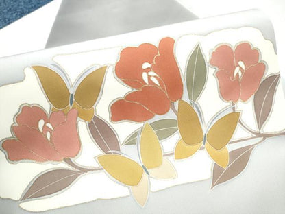 平和屋着物●塩瀬 九寸名古屋帯 枝花文 金彩 正絹 逸品 CABB9566hy