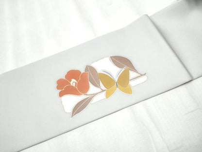 平和屋着物●塩瀬 九寸名古屋帯 枝花文 金彩 正絹 逸品 CABB9566hy