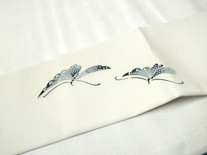 平和屋着物●塩瀬　九寸名古屋帯　型染め　舞蝶文　正絹　逸品　CABB9567hy
