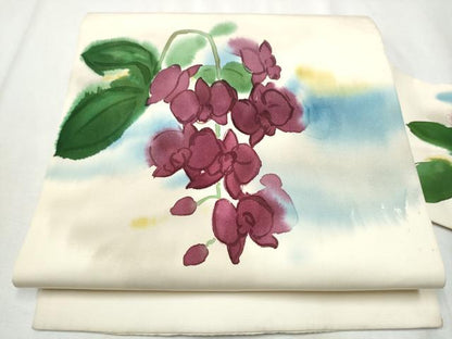 平和屋着物●塩瀬 九寸名古屋帯 ろうけつ染 胡蝶蘭 正絹 逸品 CABB9572hy