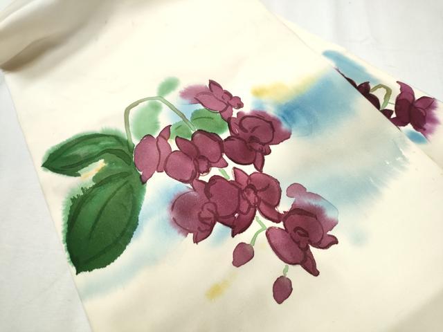 平和屋着物●塩瀬 九寸名古屋帯 ろうけつ染 胡蝶蘭 正絹 逸品 CABB9572hy