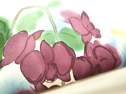 平和屋着物●塩瀬 九寸名古屋帯 ろうけつ染 胡蝶蘭 正絹 逸品 CABB9572hy