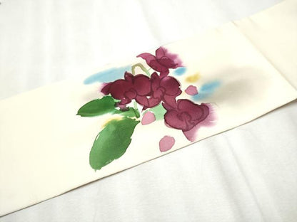 平和屋着物●塩瀬 九寸名古屋帯 ろうけつ染 胡蝶蘭 正絹 逸品 CABB9572hy