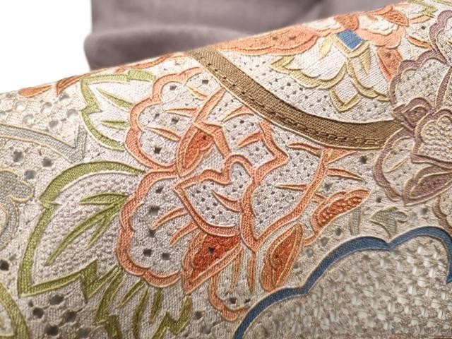 平和屋着物●中国三大刺繍 スワトウ相良刺繍 総刺繍 九寸名古屋帯 紬地 地紙花文 正絹 逸品 CABB9574hy