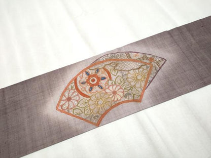 平和屋着物●中国三大刺繍 スワトウ相良刺繍 総刺繍 九寸名古屋帯 紬地 地紙花文 正絹 逸品 CABB9574hy