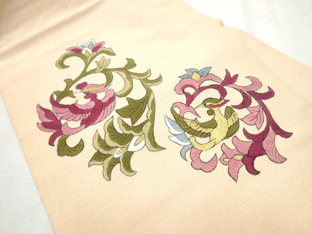 平和屋着物●九寸名古屋帯 更紗花蝶文 金彩 鬼しぼ縮緬 正絹 逸品 CABB9576hy
