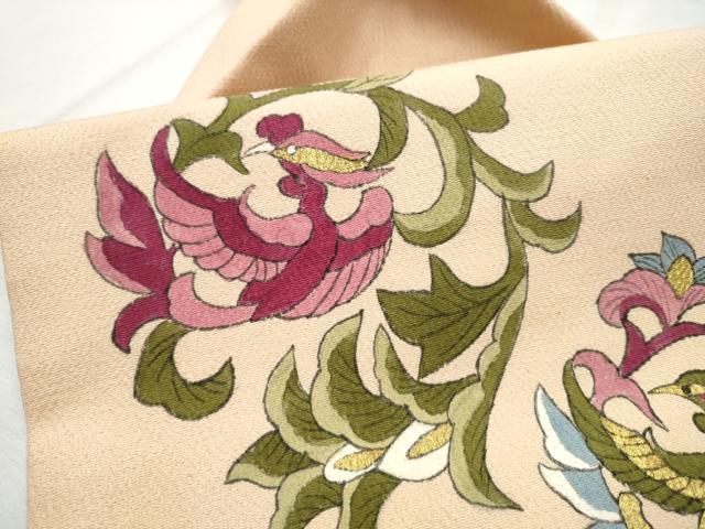 平和屋着物●九寸名古屋帯 更紗花蝶文 金彩 鬼しぼ縮緬 正絹 逸品 CABB9576hy