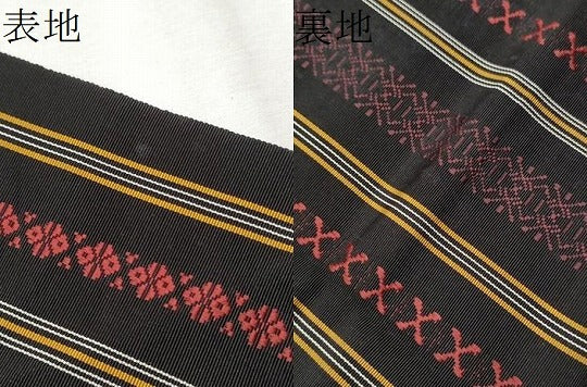 平和屋着物●本場筑前博多織　八寸名古屋帯　献上　黒地　正絹　逸品　CABB9581hy