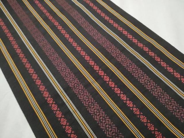 平和屋着物●本場筑前博多織　八寸名古屋帯　献上　黒地　正絹　逸品　CABB9581hy
