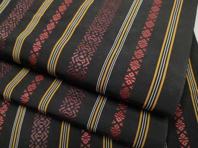 平和屋着物●本場筑前博多織　八寸名古屋帯　献上　黒地　正絹　逸品　CABB9581hy