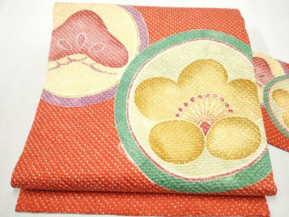 平和屋着物●名門 藤娘きぬたや・総絞り 九寸名古屋帯 梅松丸文 正絹 逸品 CABB9584hy