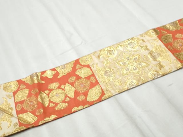 平和屋着物●西陣 川島織物 九寸名古屋帯 草花文 金銀糸 正絹 逸品 CABB9585hy