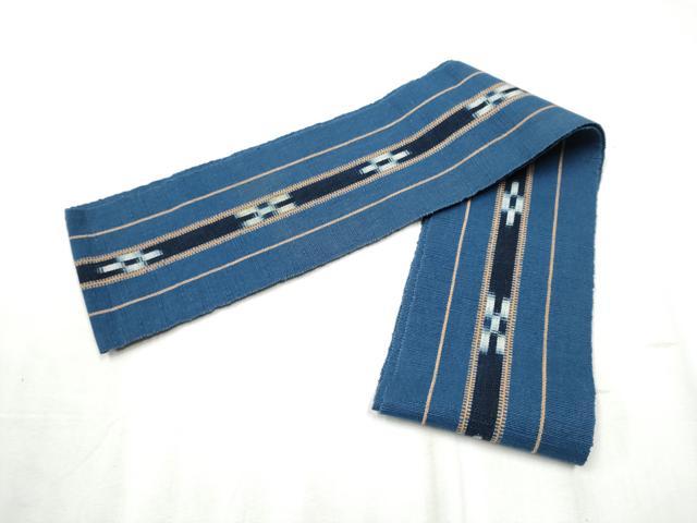 平和屋着物●沖縄県伝統工芸品　八重山ミンサー　手織り　半幅帯　絣文様　綿　逸品　CABB9587hy
