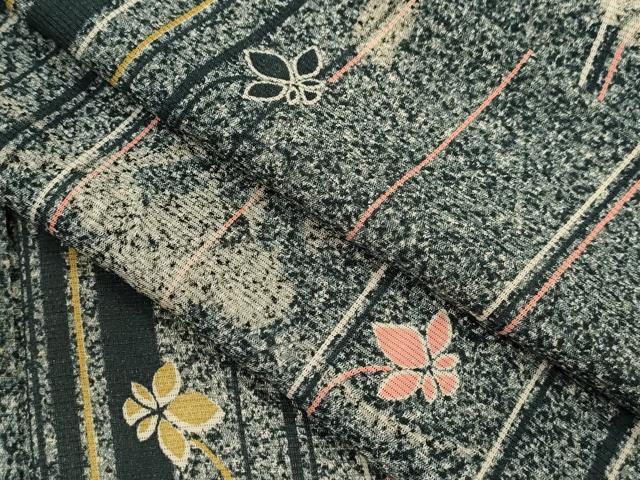 平和屋着物＊夏物 小紋 絽 変わり縞花文 たたき染め 正絹 逸品 CABB9602ze
