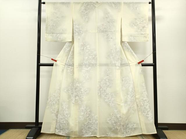 平和屋着物＊夏物 小紋 絽 枝花文 暈し染め 正絹 逸品 CABB9603ze