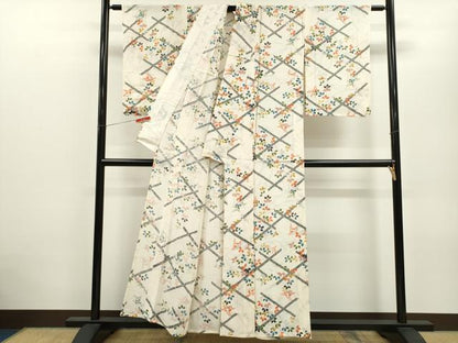 平和屋着物＊夏物 小紋 絽 網目萩文 銀彩 正絹 逸品 未使用 CABB9604ze