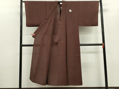 平和屋着物＊夏物　男性　色紋付　絽　焦茶色　正絹　逸品　CABB9608ze