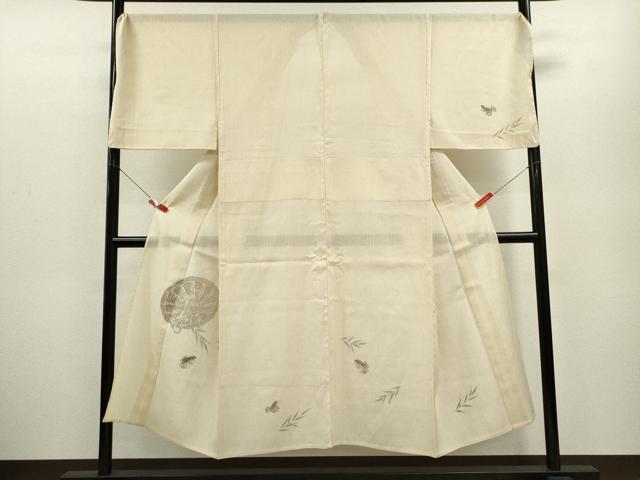 平和屋着物＊夏物 男性 訪問着 紗紬 手描き 笠 蛙 正絹 逸品 CABB9612ze
