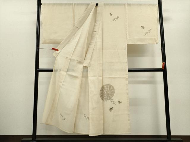 平和屋着物＊夏物 男性 訪問着 紗紬 手描き 笠 蛙 正絹 逸品 CABB9612ze