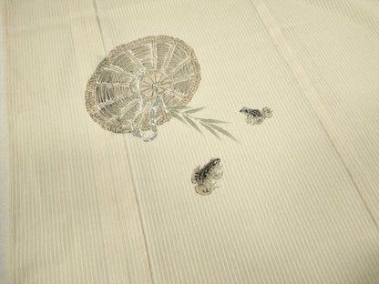 平和屋着物＊夏物 男性 訪問着 紗紬 手描き 笠 蛙 正絹 逸品 CABB9612ze