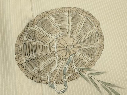 平和屋着物＊夏物 男性 訪問着 紗紬 手描き 笠 蛙 正絹 逸品 CABB9612ze