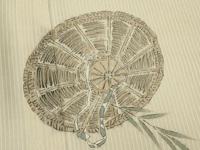 平和屋着物＊夏物 男性 訪問着 紗紬 手描き 笠 蛙 正絹 逸品 CABB9612ze