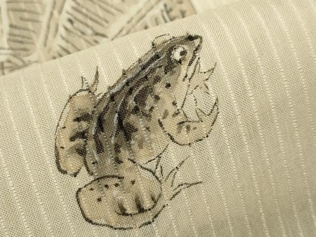 平和屋着物＊夏物 男性 訪問着 紗紬 手描き 笠 蛙 正絹 逸品 CABB9612ze