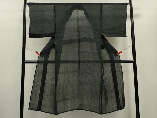 夏着物【能登上布】本麻 手織絣 石川県指定無形文化財 単衣 黒紺色 薄物 立涌文 平和屋着物＊夏物 男性 石川県指定無形文化財 能登上布 本