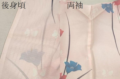 平和屋着物＊夏物 小紋 絽 草花文 洗える着物 CABB9630ze