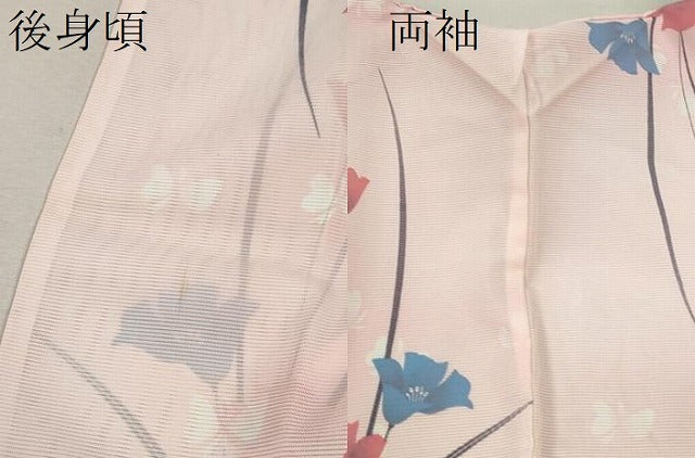 平和屋着物＊夏物 小紋 絽 草花文 洗える着物 CABB9630ze