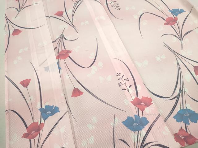 平和屋着物＊夏物 小紋 絽 草花文 洗える着物 CABB9630ze