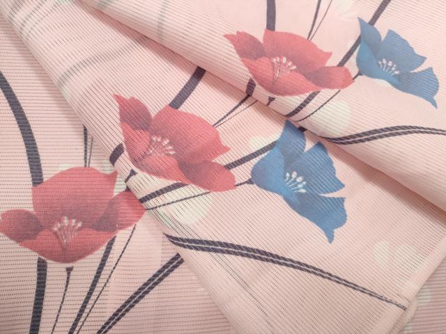平和屋着物＊夏物 小紋 絽 草花文 洗える着物 CABB9630ze